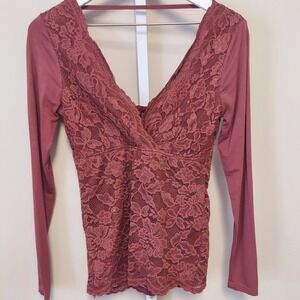 Lace V Neck Long Sleeve Blouse Baby Doll Top S V-Neck Faux Wrap Fairy Grunge